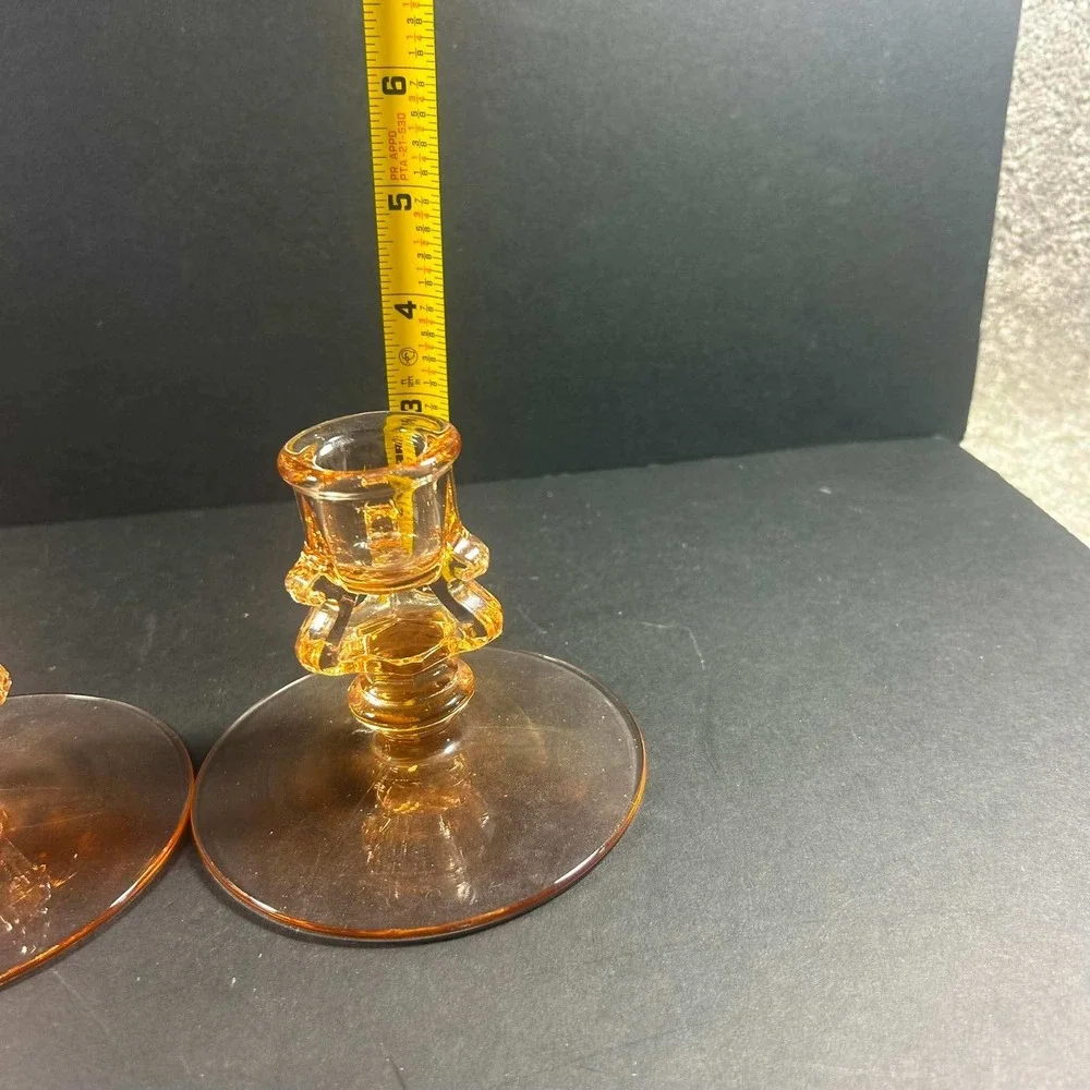 Candle Holders Peach Pink Depression Glass Art Deco Style Set of 2